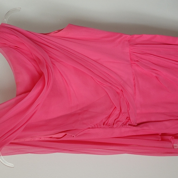 #6 PRICE REDUCED 50-60s VINTG Salmon SILK CHIFFON CocktailDresswAttached Sheath - Picture 6 of 10
